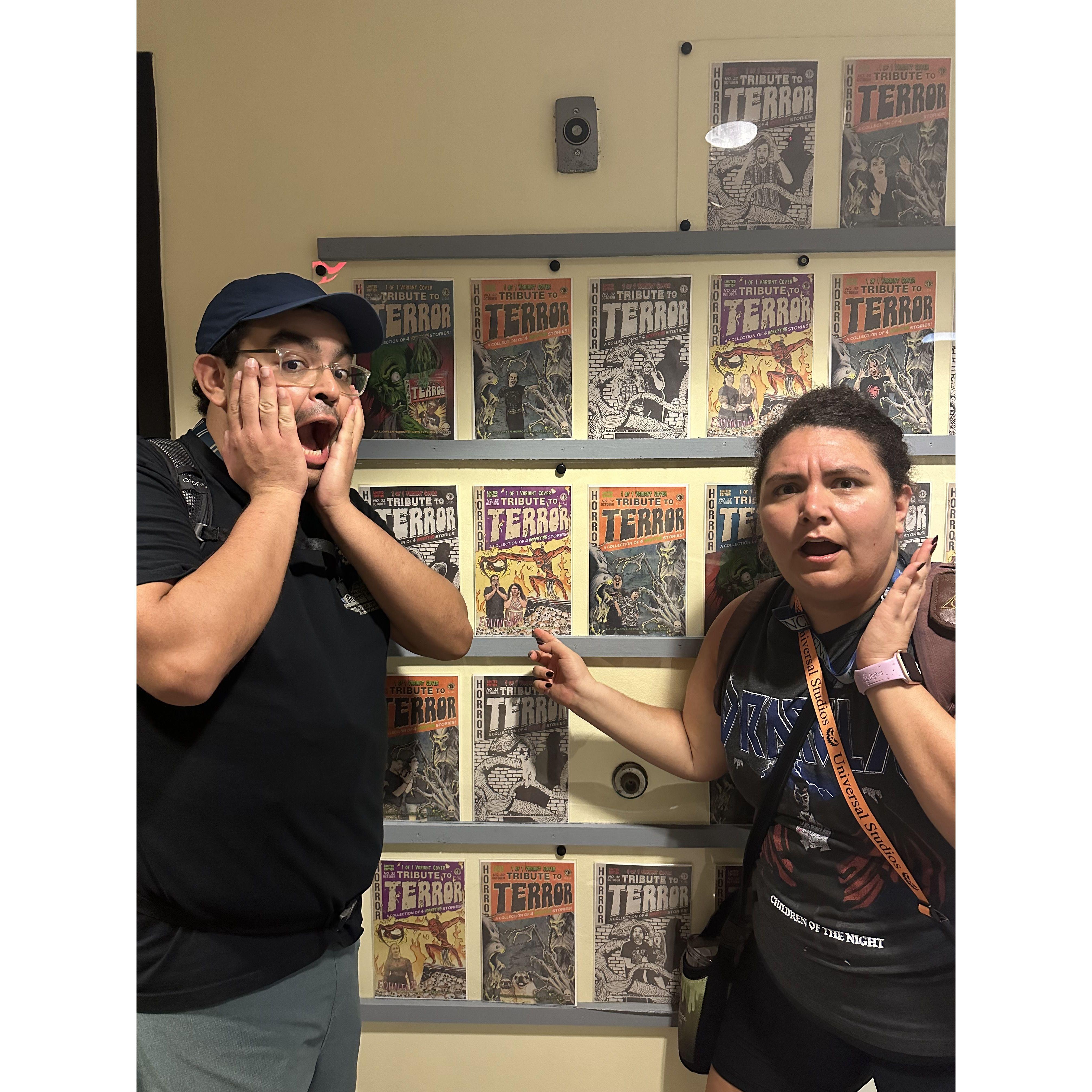 Our comic book cover at Halloween Horror Nights!