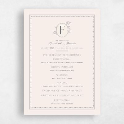 Charcoal, Beige Wedding Program - Piran