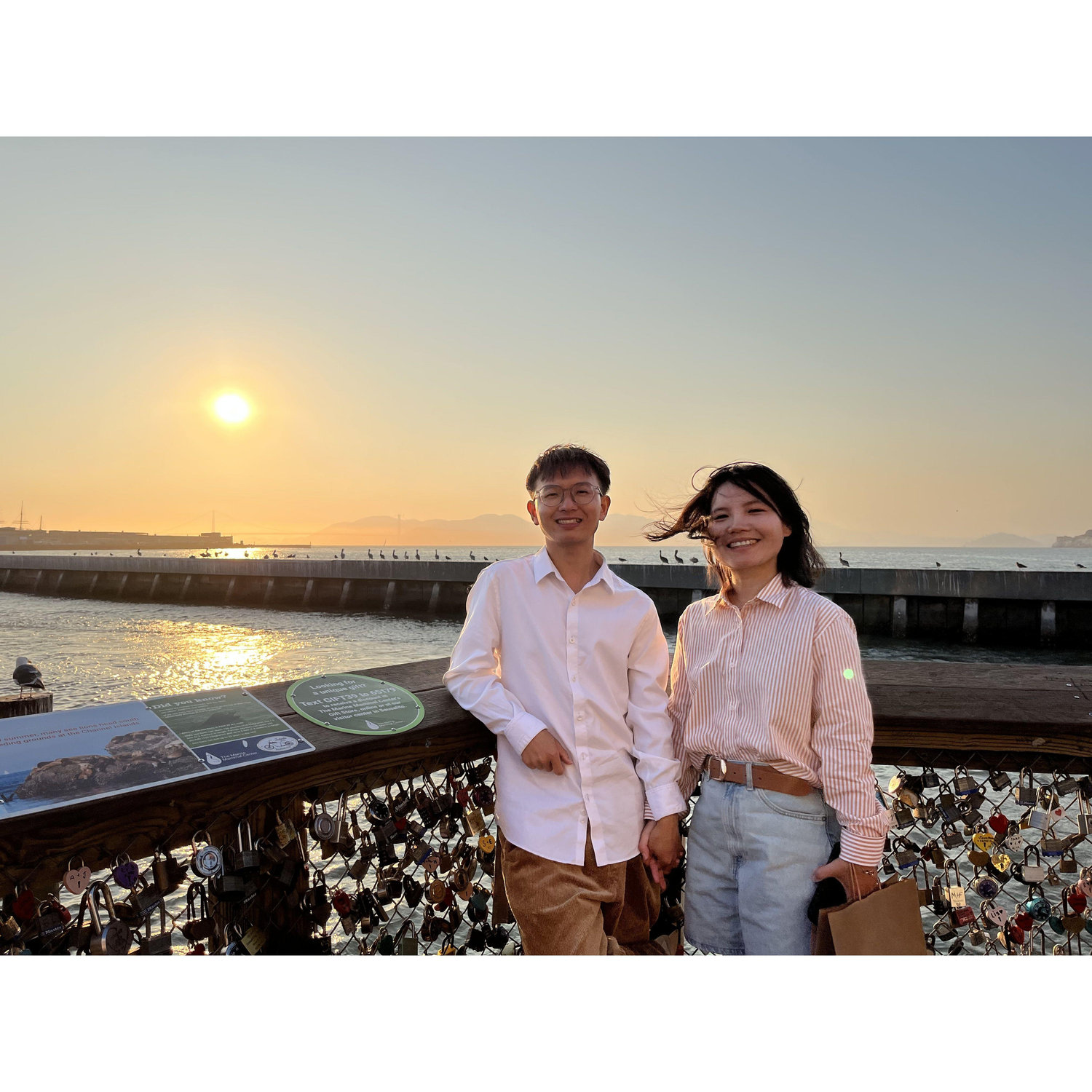 A photo was took at Fisherman's Wharf in San Francisco after the marriage license registration.