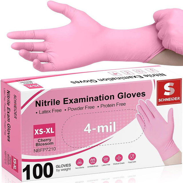 Schneider Nitrile Exam Gloves, 4-mil Medical Gloves Disposable Latex Free, Powder Free, Food Safe Glove for Examination