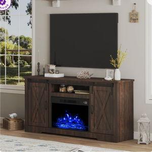 Chiara Farmhouse Fireplace TV Stand with Sliding Barn Door for TVs up to 73",Brown - Brown