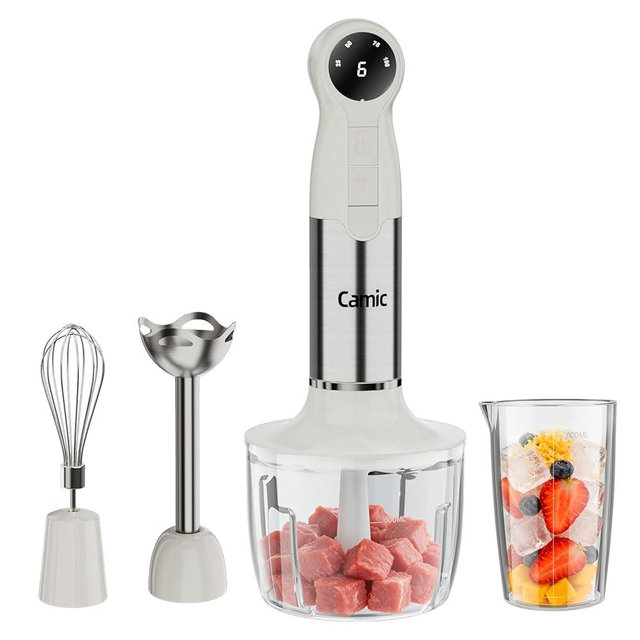 Cordless Immersion Blender Hand Blenders Set,Variable Speed 4 in 1 Stick Emulsifier with Chopper and Whisk for Soup, Baby Food and Smoothies (White)