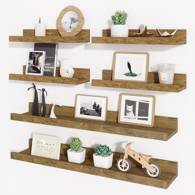 Axeman Picture Ledge Shelf, Floating Shelves for Wall Decor Set of 6, 24 inch Floating Wall Mounted Shelves, Shelves with Lip for Living Room, Bedroom, Nursery, Bathroom, Kitchen, Rustic Brown