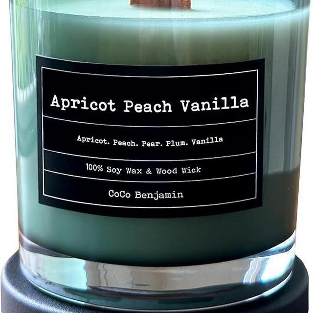 CoCo Benjamin, Wooden Wick, 100% Soy, Highly Scented, Hand Poured, 8 oz (Apricot Peach Vanilla)