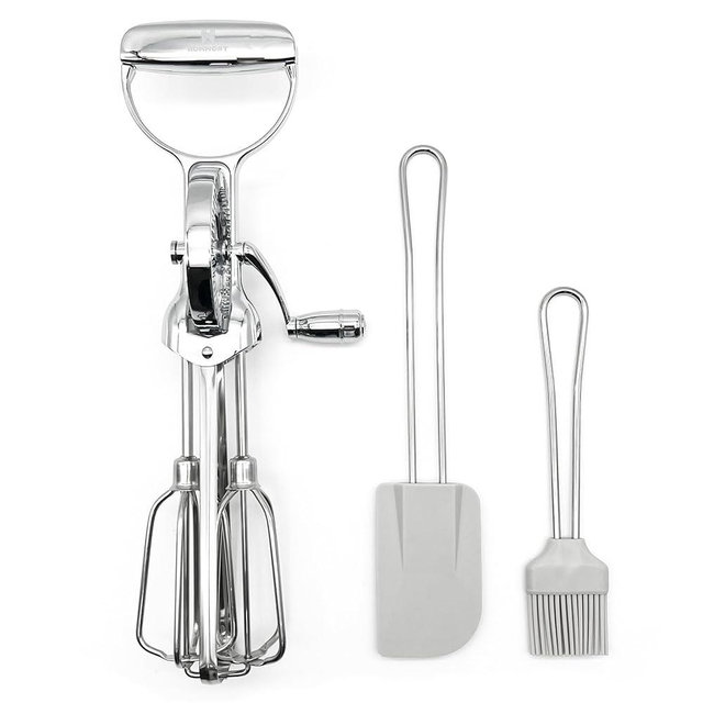 Hommony Rotary Egg Beater 12", Stainless Steel Baking Set with Silicone Spatula and Basting Pastry Brush