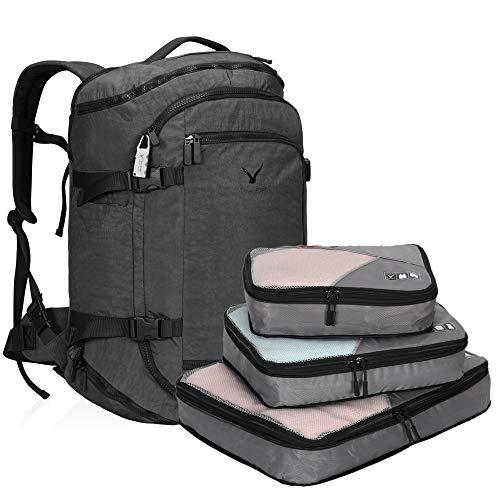 Hynes Eagle 45L Travel Backpack Flight Approved Carry on Backpack Weekender Cabin Hand Luggage Grey with 3PCS Packing Cubes