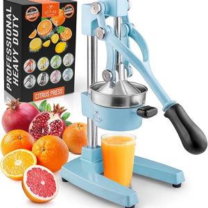 Zulay Kitchen Cast-Iron Orange Juice Squeezer - Heavy-Duty, Easy-to-Clean, Professional Citrus Juicer - Durable Stainless Steel Lemon Squeezer - Sturdy Manual Citrus Press & Orange Squeezer (Blue)