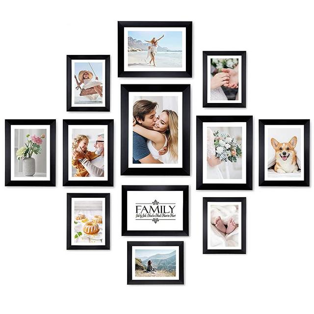 HAMITOR Picture Frames Set for Wall Decor- 12 Pack Black Family Photo Frames for Wall Gallery Including One 8x10 / Four 5x7 / Five 4x6 / Two 6x8 Inch