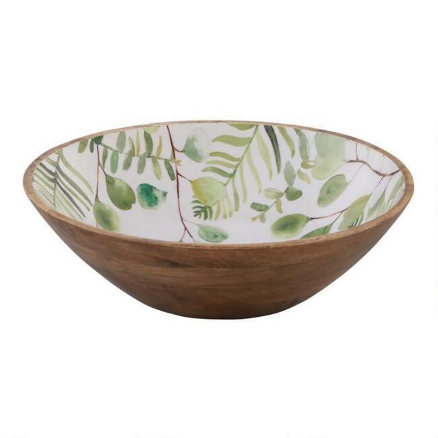 Large Green Eucalyptus Enamel Wood Bowl