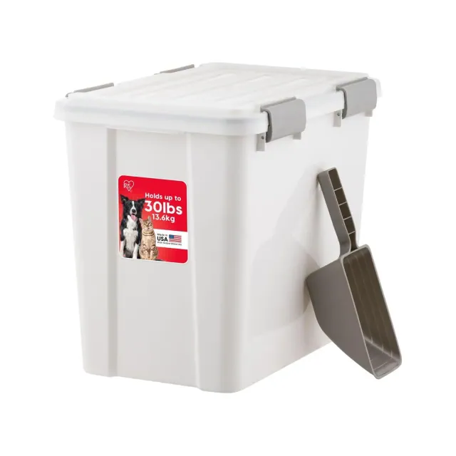IRIS USA 30 lb Dog Food Storage Container Stackable with Gasket Seal, 2-Cup Scoop, White