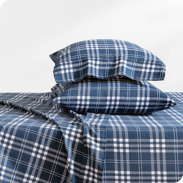 Bare Home Flannel Sheet Set 100% Cotton, Velvety Soft Heavyweight - Double Brushed Flannel - Deep Pocket (King, Stirling Plaid - Blue/White)