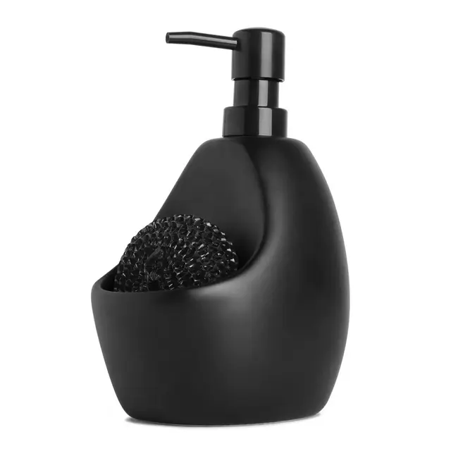 Umbra 20oz Joey Pump/Scrubby Black: Ceramic Kitchen Soap Dispenser for Dish Soaps, Spot Clean, 8" Height