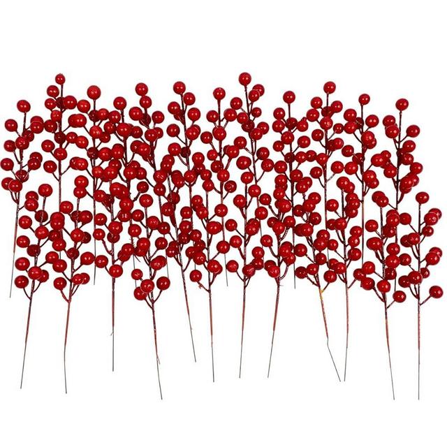 KPUETY Artificial Berry, 24 pcs Christmas Berries Stems, Artificial Christmas Picks,Artificial Berries Stems for Xmas Tree Ornaments Wreath Decorations Home (Red)