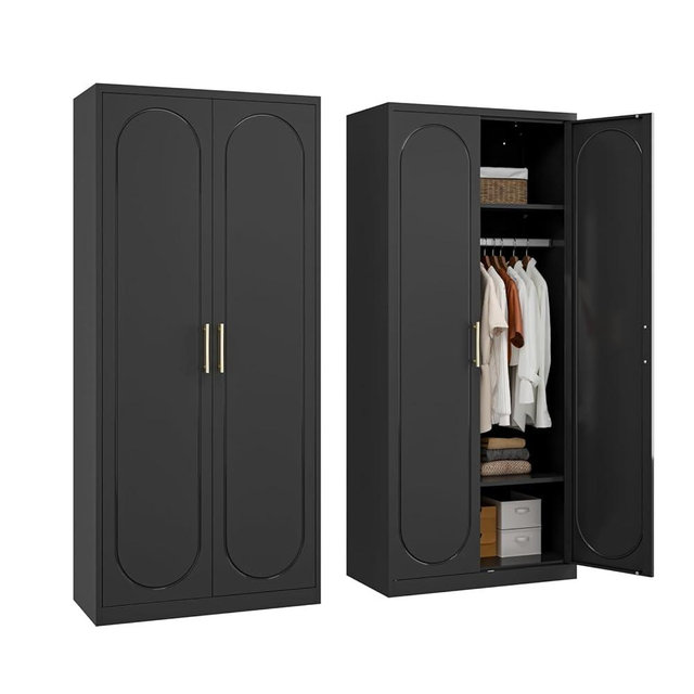 SteeLoong 71" Metal Armoire Wardrobe Closet with Doors,Tall Clothing Storage Cabinet with Adjustable Shelves and Hanging Rod,Black Wardrobe Closet for Bedroom,Home,Office,Gym