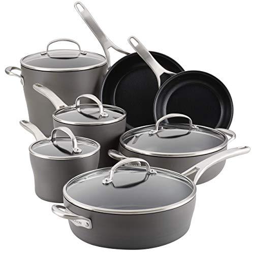 Anolon 81167 Allure Hard Anodized Nonstick Cookware Pots and Pans Set, 12 Piece, Dark Gray