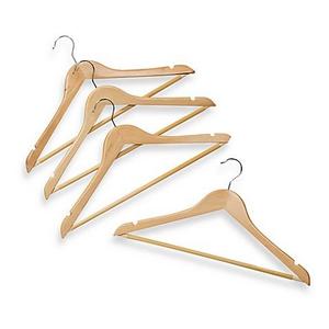 Natural Wood 17-Inch Suit Hangers with Bar (Set of 4)