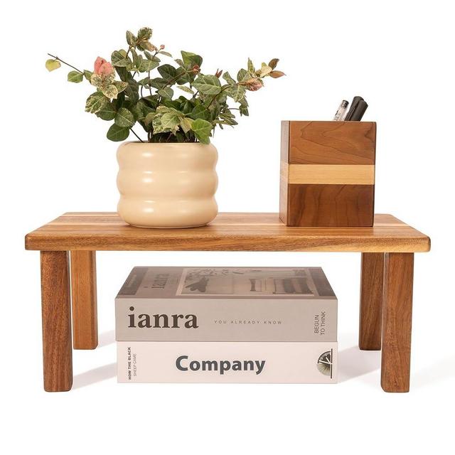 Acacia Wooden Desktop Organizer Shelf Kitchen Cabinet and Counter Riser Display Shelf for Top of Desk Home Office Bathroom Coffee Table Display Stand