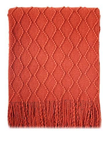 Bourina Textured Solid Soft Sofa Throw Couch Cover Knitted Decorative Blanket, Rust, 60"x80"