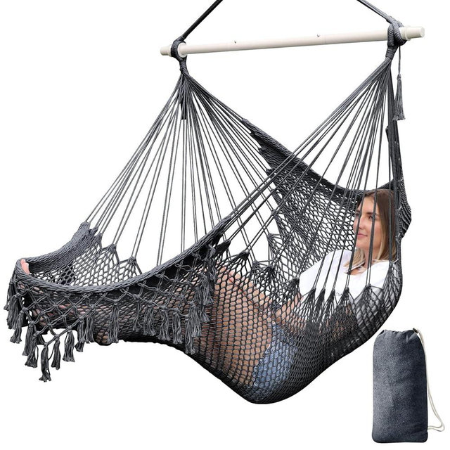 Chihee Hammock Chair Super Large Soft-Spun Cotton Rope Weaving Hanging Chair, Collapsible Strong Metal Spreader Bar Wide Seat Lace Stretch Swing Chairs Indoor Outdoor Garden Yard Theme Decoration
