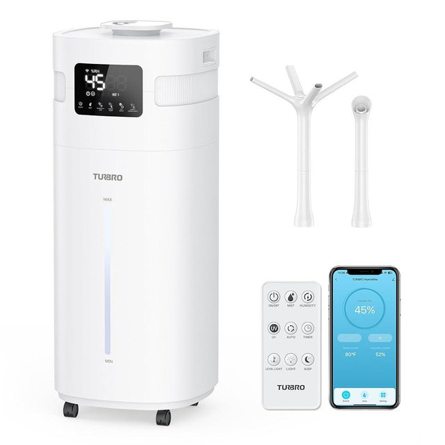 TURBRO Commercial Humidifier, WiFi-Enabled, 5.3Gal/20L Ultrasonic Air Vaporizer for Large Rooms up to 2000 Sq Ft, UV-C LED, Top Refill, with 360°Nozzle for Whole House, Greenhouse, Plant