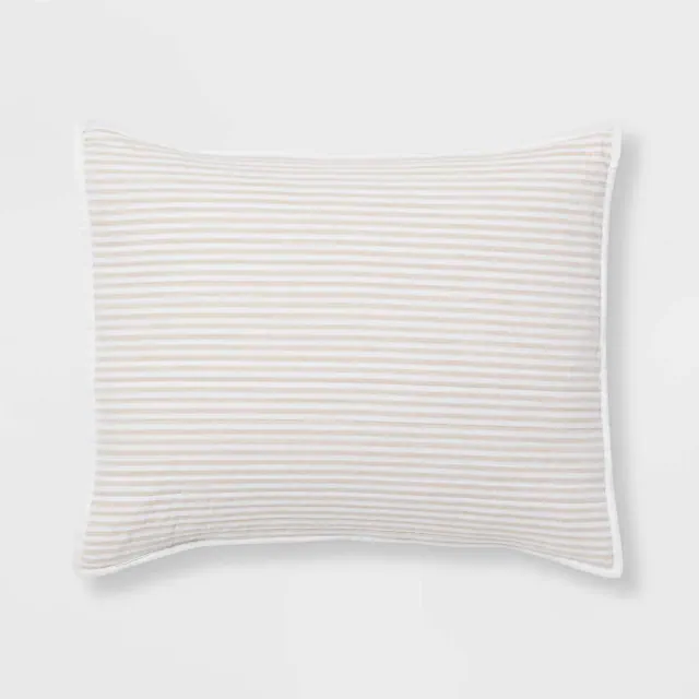 Standard Reversible Cotton Stripe Quilt Sham Khaki - Threshold™: Machine Washable, OEKO-TEX Certified, No Backing