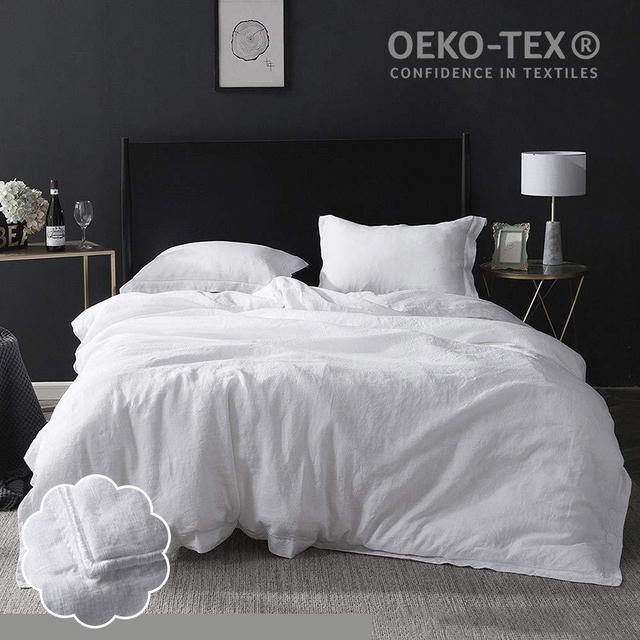 Simple&Opulence 100% Washed Linen Duvet Cover Set 3 Piece Home Bedding Sets with Button Closure(White,King)