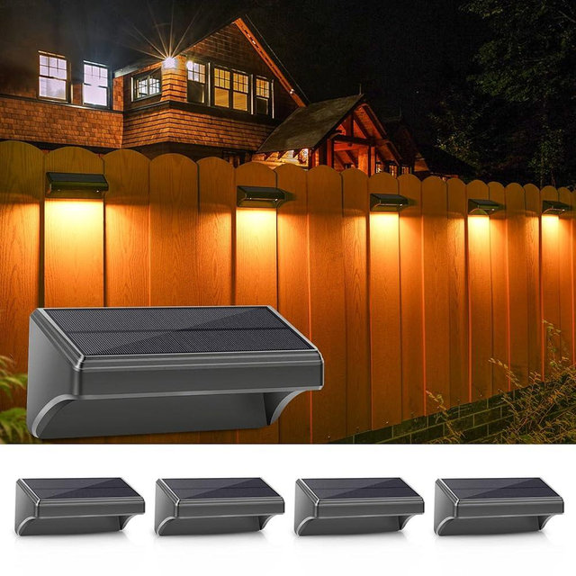 Aulanto Solar Fence Lights 4 Pack-Plus,100 Lumen Big Outdoor Solar Light IP65 Waterproof, Warm White and 10 RGB Modes,Fence Lights Otdoor Solar Lighting for Backyard,Garden,Fence,Wall,Deck,Stairs.