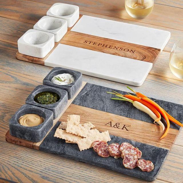 Wood and Marble Appetizer Serving Platter: White Marble & Wood