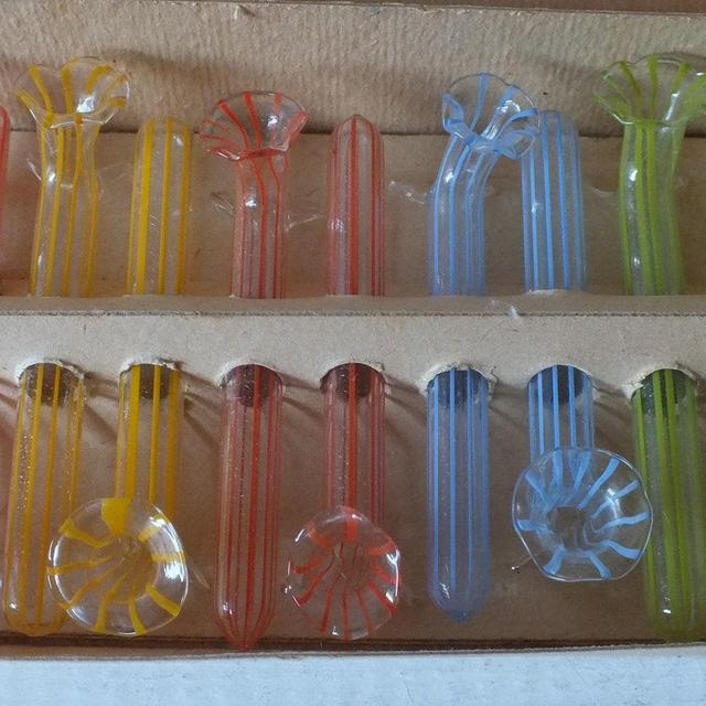 Bimini Lauscha Knife Rest - Pipe Glass Vase Set of 12 Pieces - Knife Holders Twelve Pieces - Lauscha Germany Original Box - 1960s