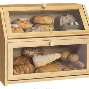 BMOSU Farmhouse Bread Box for Kitchen Countertop Bread box Double Layer Bamboo Wooden Extra Large Capacity Bin Kitchen Food Storage Container(Natural)