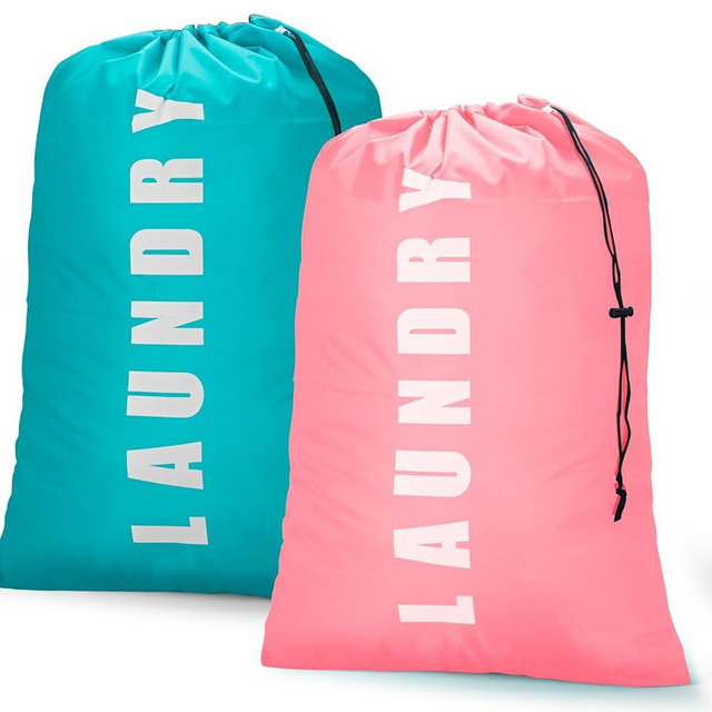 Isink Laundry Bag,2 Pack Travel Laundry Bags for Dirty Clothes,Large Laundry Bags for Camping & Traveling,Dirty Clothes Travel Bag,24" x 36" (Cyan + Pink)