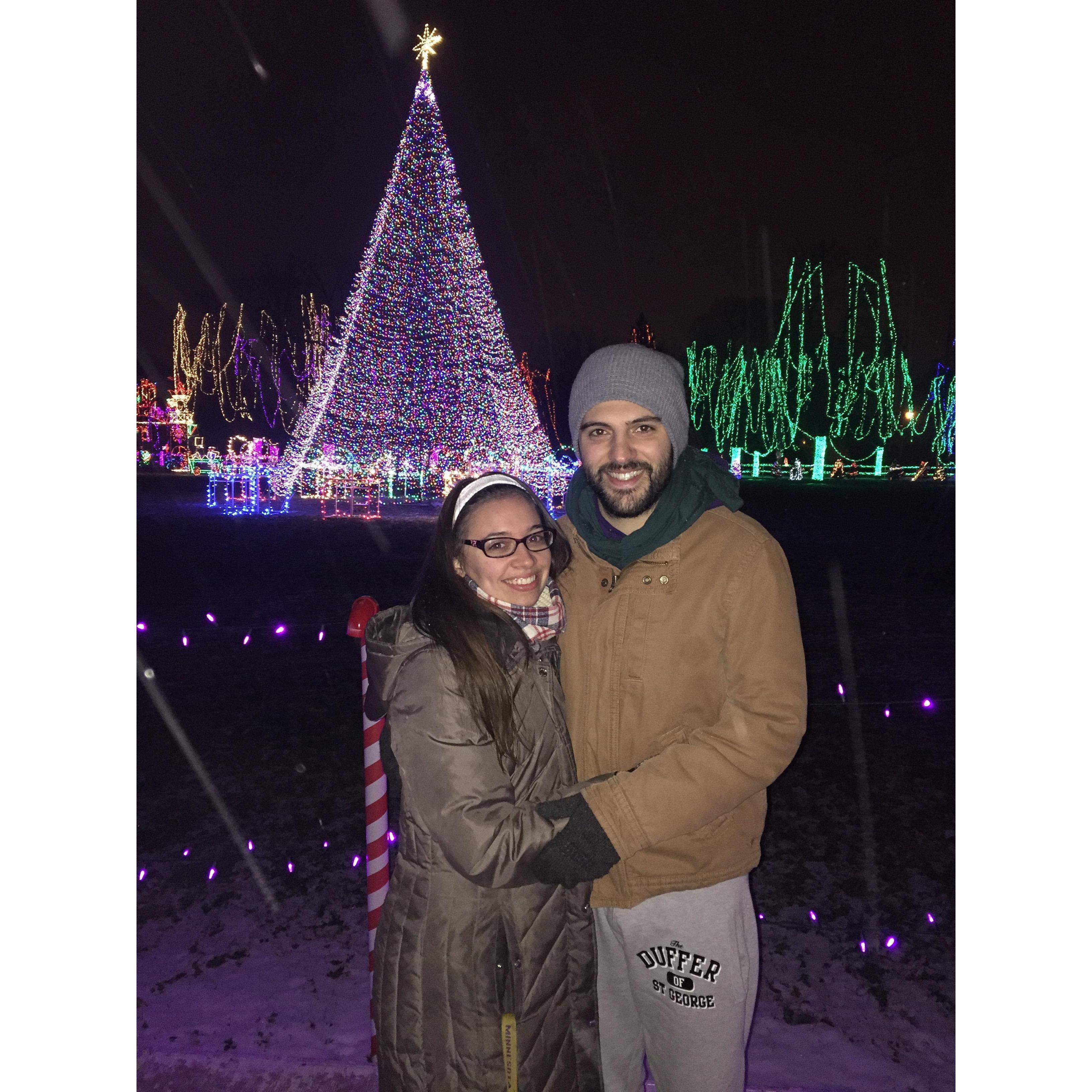 Doni and Amanda shared their first date admiring the beautiful holiday lights display that the Kiwanis Club put together in Mankato. They made it a tradition to go back every year!