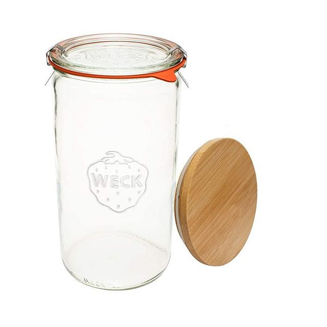 Weck Jar 974 Glass Jars 1.5L with Large Storage Capacity Preserving Jars with Airtight Lids Suitable for Pickling Heat Resistant Canning Jars Safe to Use Microwave - 1 Jar with Glass Lid & Wooden Lid