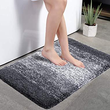 KMAT Bath Mat Bathroom Rugs 20x32 In,Luxury Soft Shaggy Microfiber Shower Rug, Machine Washable Throw Rugs Non Slip Absorbent Plush Floor Mats Runner Carpet for Bath Tub Shower Bathroom(Gradient Grey)