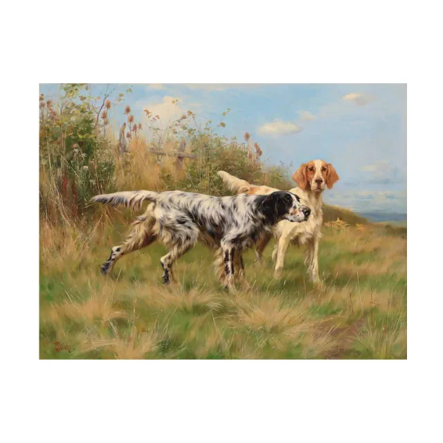 14" x 19" Thomas Blinks 'Two English Setters' Unframed Wall Canvas - Trademark Fine Art: Giclee Artwork, Decor Style