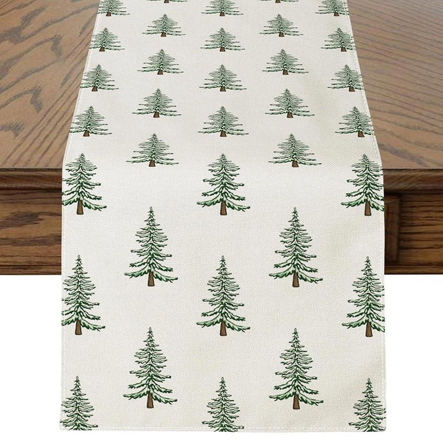 OTOSTAR Christmas Tree Table Runner Winter Holiday Xmas Runner Farmhouse Kitchen Dining Table Decoration for Home Party Dining Room Decor 13x120 Inch (Beige)