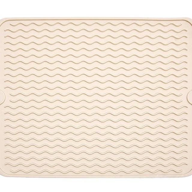 Silicone Dish Drying Mat for Multiple Usage, Easy clean, Eco-friendly, Heat-resistant Dish Drainer Mat for Kitchen Counter,Sink,Refrigerator or Drawer liner (16" x 12", BEIGE)
