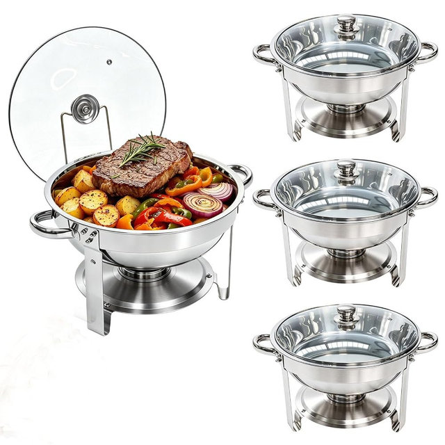 4-Pack 6QT Chafing Dishes for Buffet, 304 Stainless Steel Chafing Dish Buffet Set with Glass Lids & Lid Holders – Food Warmers for Parties, Weddings, Birthdays & Catering,Silver