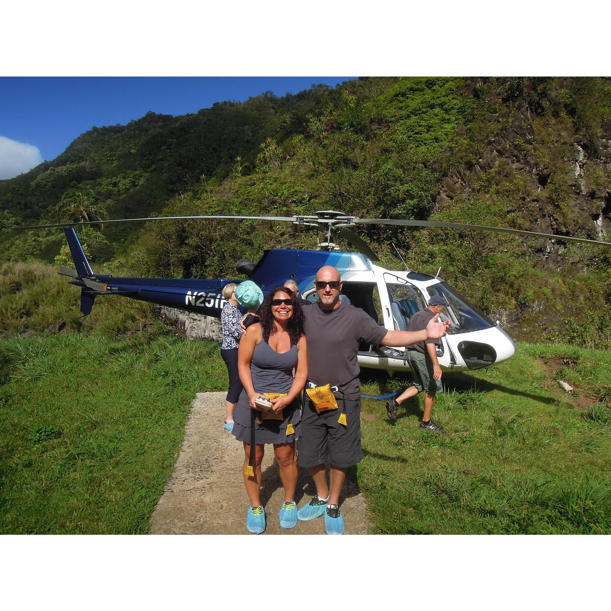 A helicopter tour of Kauai, HI where we got to stop off at the water falls from the opening scene in Jurassic Park — epic.