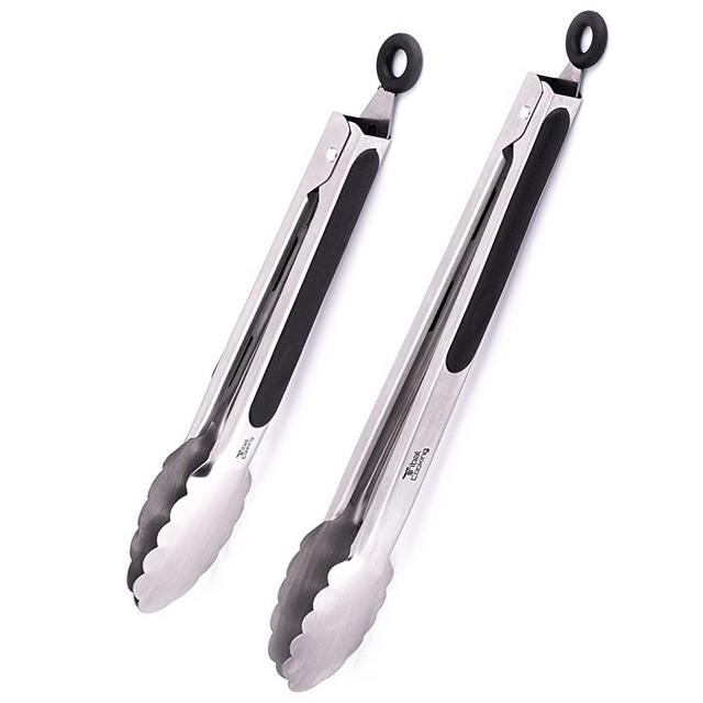 Set of 2 Stainless Steel Tongs for Cooking - 9 Inch and 12 Inch Kitchen Tongs with Silicone Enforced Handles