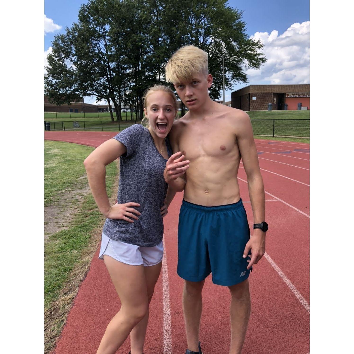 High School cross country practice as co-captains
