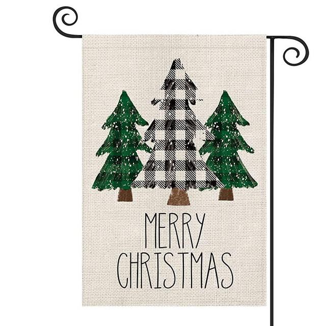 AVOIN Buffalo Plaid Christmas Tree Garden Flag Vertical Double Sized, Winter Holiday Yard Outdoor Decoration 12.5 x 18 Inch