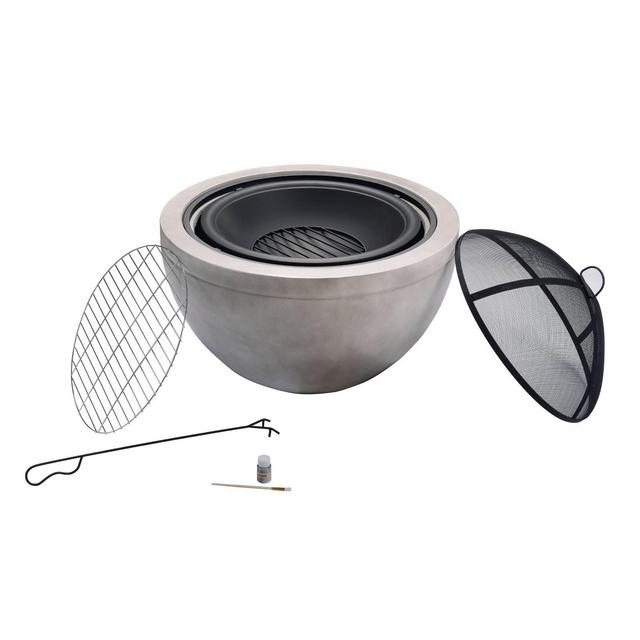 30" Outdoor Round Wood Burning Fire Pit with Concrete Base - Gray - Peaktop