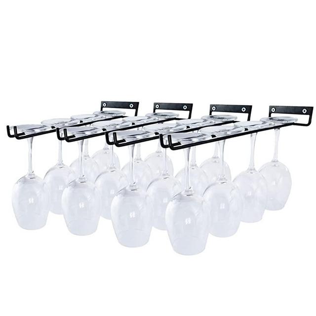 4 Packs Wine Glass Holder Stemware Rack Wall Mountable Heavy Duty Thick Wrought Iron Black 12 Inch