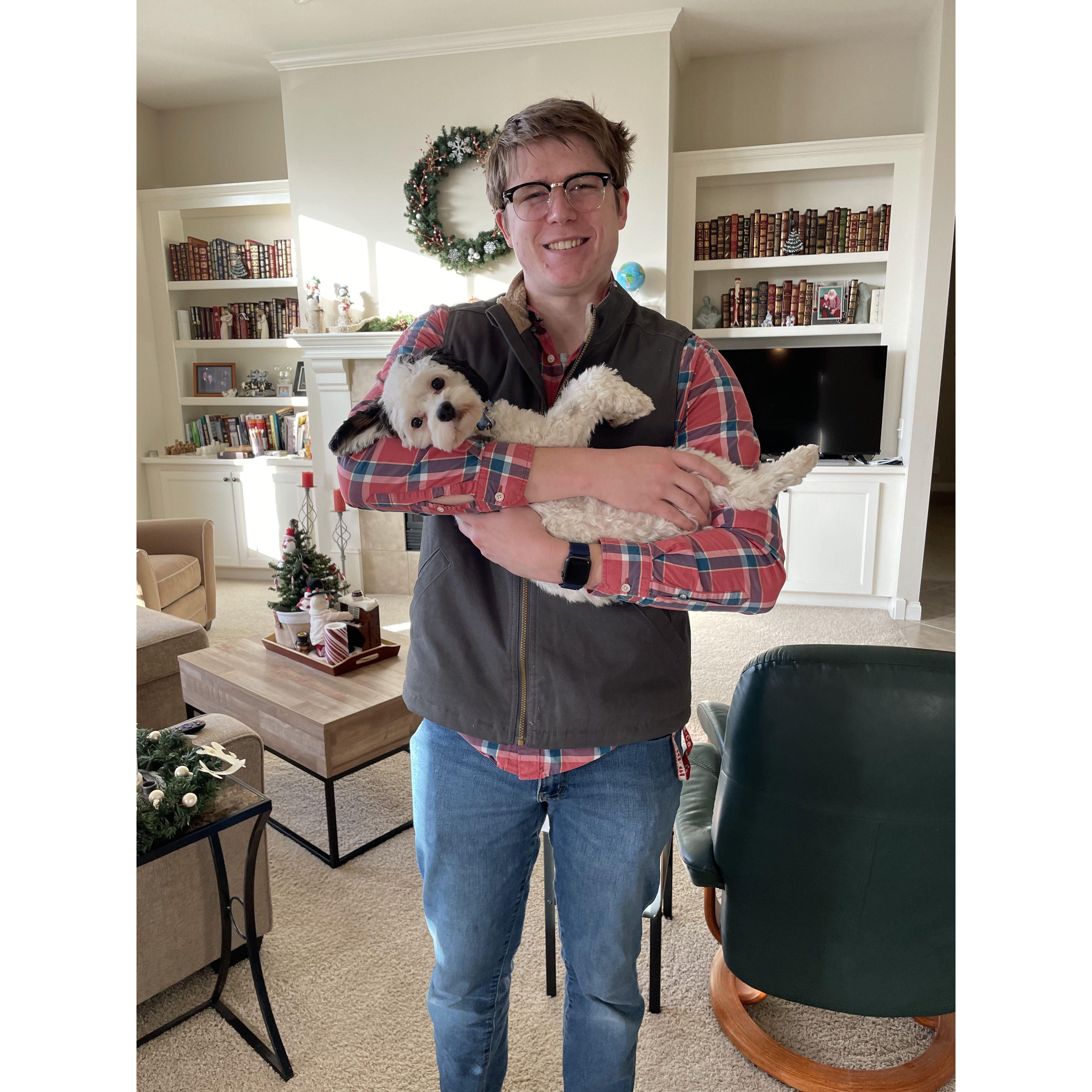 Drew quickly became a Dog Dad to Louie!