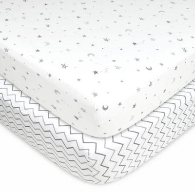 TL Care® 2-Pack Stars, Moon/Chevron Jersey Knit Fitted Crib Sheet