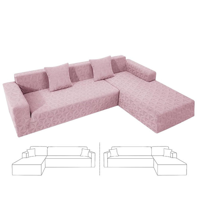 ZNSAYOTX Stretch Sectional Couch Covers New-Triangle Texture, Thick Slipcovers with Elastic Bottom for L Shape Sectional Sofa, 2 Pcs Pet Friendly Universal Protector for(Sofa or Chaise), Dusty Pink