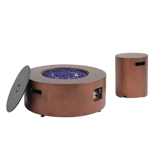 SUNSITT Outdoor 36’’ Propane Fire Pit with Tank Table 50,000 BTU Round Patio Propane Firepit Table with Tank Holder, Pit Cover, Metal Lid & Fire Glass, Bronze Finish
