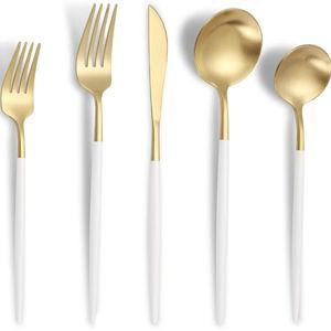 Lemeya Matte White Gold Silverware Set for 6,Modern Stainless Steel Brushed Cutlery Set,30-Pieces Heavy Duty Flatware Set,Knives Spoons and Forks Set Utensils Set, Satin Finish, Dishwasher Safe