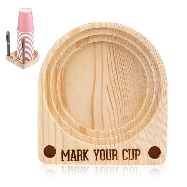 XLIUAX Cup Holder with Marker Slot, Wooden Drink Organizer with Marker Slots Mark Your Cup for Party Birthdays BBQs Holiday Gatherings Fit a Variety of Disposable Cups Sizes